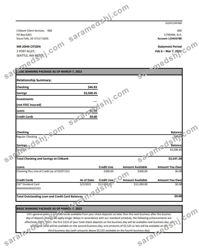 Australia Citibank bank statement xls